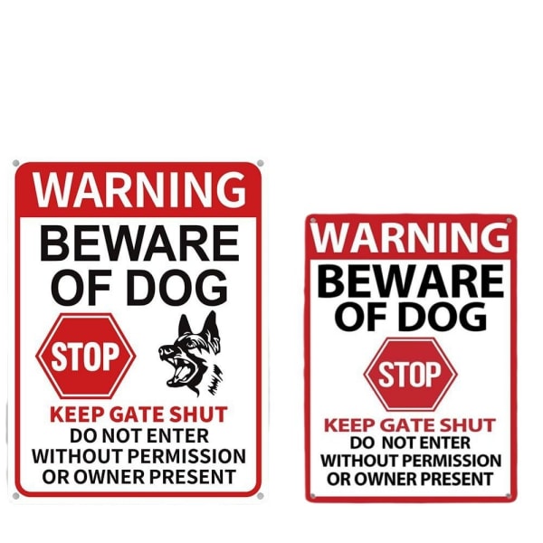 Advarsel om hund - Skilt - Ikke gå inn uten tillatelse - Metallskilt - Ingen adgang - Hunder tillatt - Skilt - Hund - Hold døren lukket - Skilt - Gjerde