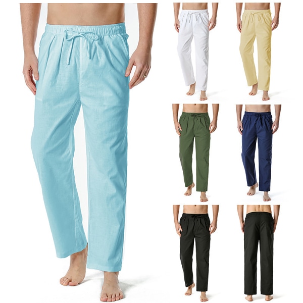 Menn Vanlige rett ben Uformelle bukser Yoga Beach Løs elastisk midjeunderdel blue 2XL