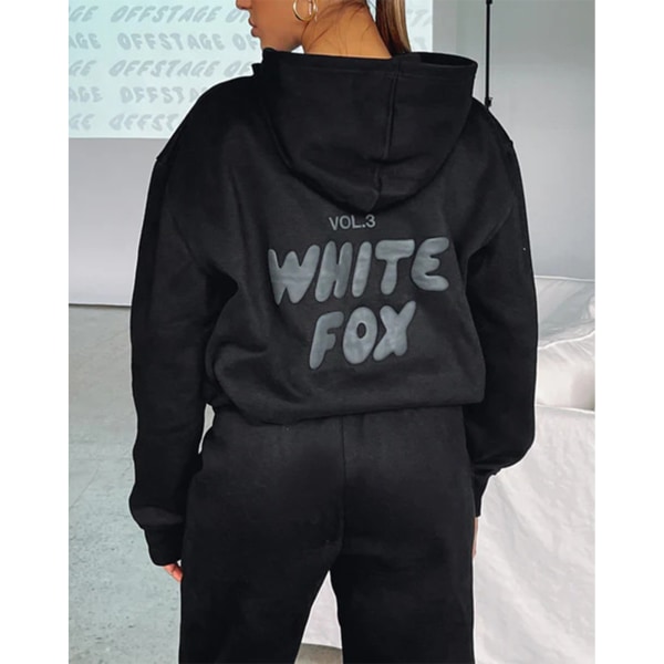 Huppari-valkoinen Fox Outerwear -kaksi Pieces Of Hoodie Suits Pitkähihainen Hooded Outfit Set Jst. Black S