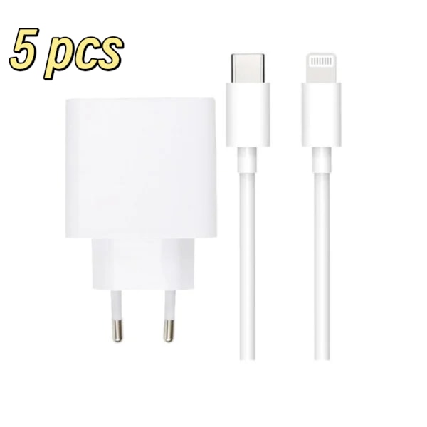 5-pack - Laddare för iPhone - Snabbladdare - Adapter + Kabel 20W Vit en one size iPhone 5-Pack iPhone 5-Pack iPhone_NA iPhone (Lightning) iPhone (Lighting) 5-pack
