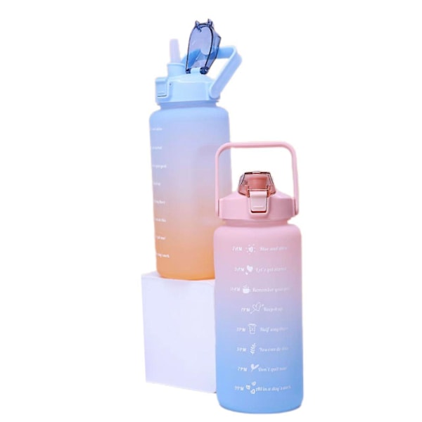 1. vandflaske 2 liter stor kapacitet Gratis motiverende med tidsmarkør Fitness Plastkopper Udendørs Gym Drik Green Gradient