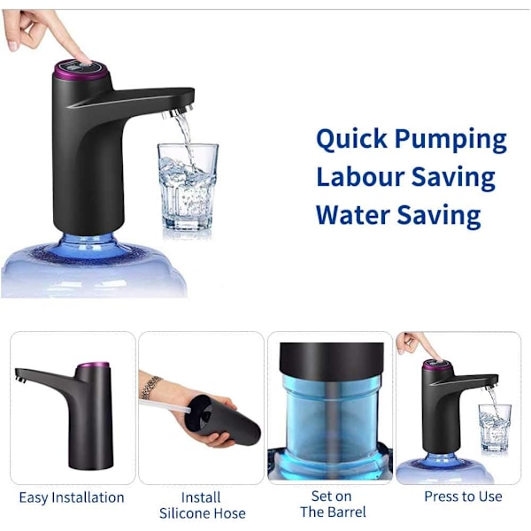 Elektrisk vandpumpe, USB-opladning, automatisk vanddispenser til universal 3-5 gallon flasker_QUU