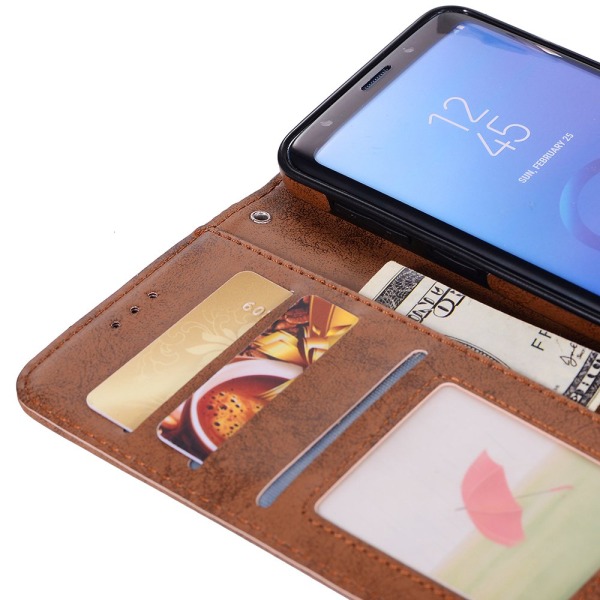 Samsung Galaxy S9 - Silk-Touch-suojakuori lompakolla ja kuorella Brun