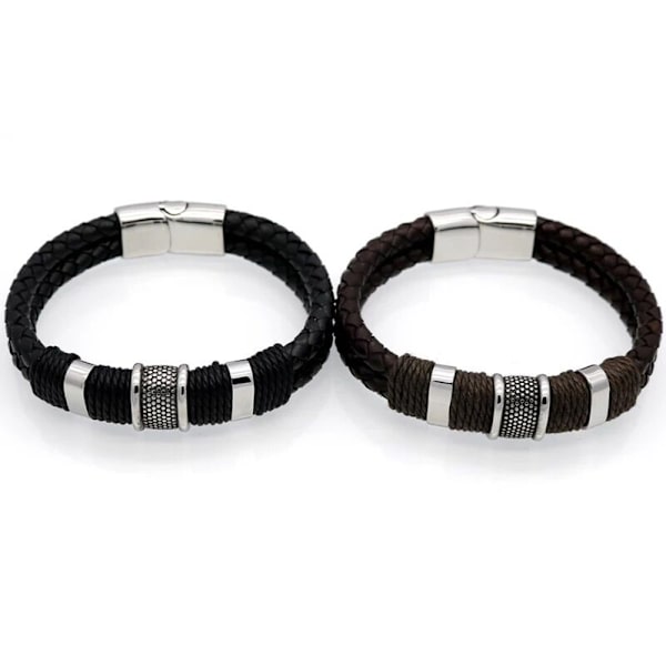 Eleganta Armband i Flätat PU-Läder Svart 19CM