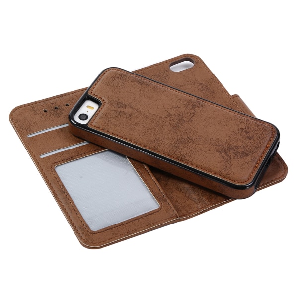 iPhone 5/5S/SE - Silk-Touch-deksel med lommebok og deksel Brun