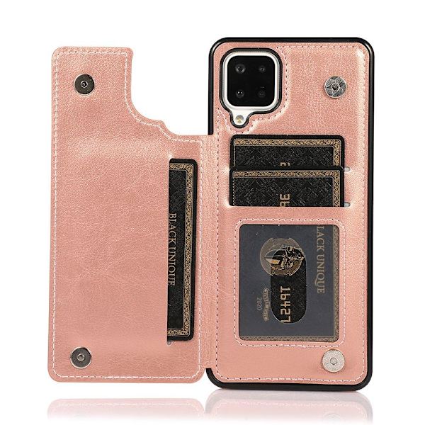 Eksklusivt glat cover med kortrum - Samsung Galaxy A12 Roséguld