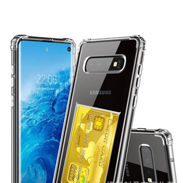 Samsung Galaxy S10 Plus - Stötdämpande Skal med Korthållare Transparent/Genomskinlig