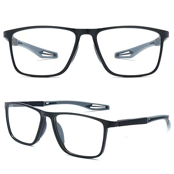 Unisex sportglasögon för närsynthet: Ultralätta silikon- och TR-glasögon, blåljusfilter, halkfria. Svart / Grå +1.5