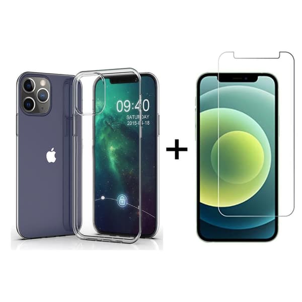 Silikonikuori + Näytönsuoja - iPhone 12 Pro Transparent