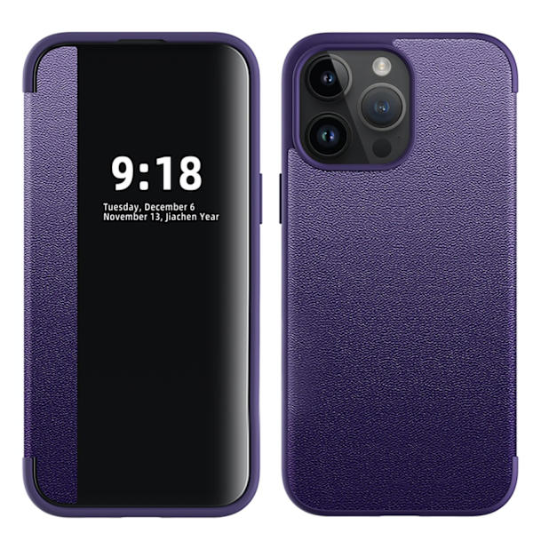 iPhone 14 Pro Max  Läderfodral med Visningsfönster Grön
