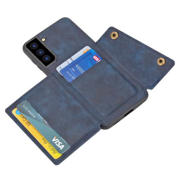 Tyylikäs kansi korttilokerolla - Samsung Galaxy S21 FE Mörkblå
