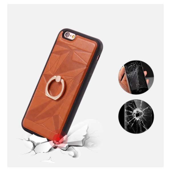 Høy kvalitet! Eksklusivt iPhone 6/6S deksel i skinn med ringholder Röd