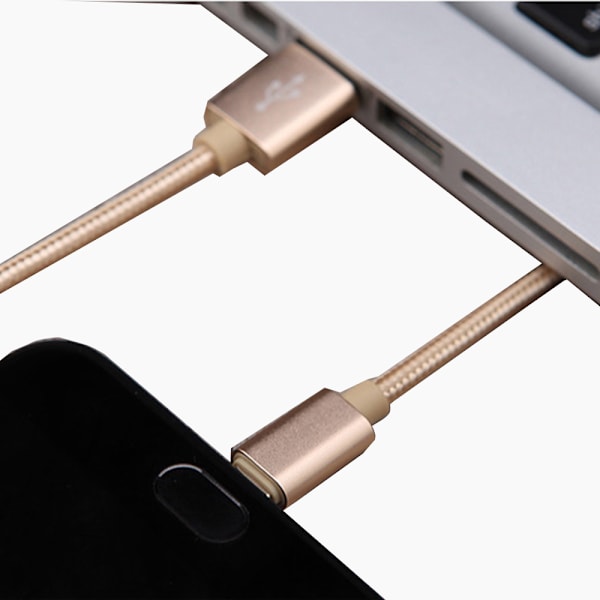 200cm USB-C (Type-C) Snabbladdare (Brottsäker i vävt nylon) Roséguld