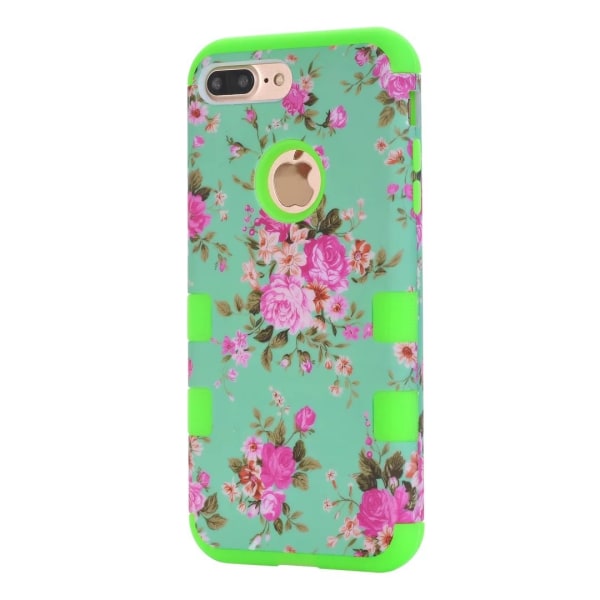 iPhone 8 Plus - Elegant Flerdelat Skyddsskal med Blommönster Svart