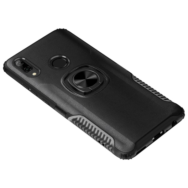 Tyylikäs käytännöllinen kansi sormustelineellä - Huawei P20 Lite Mörkblå