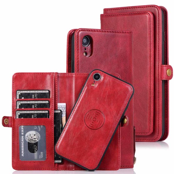 Effektfullt Dubbelt Plånboksfodral - iPhone XR Röd