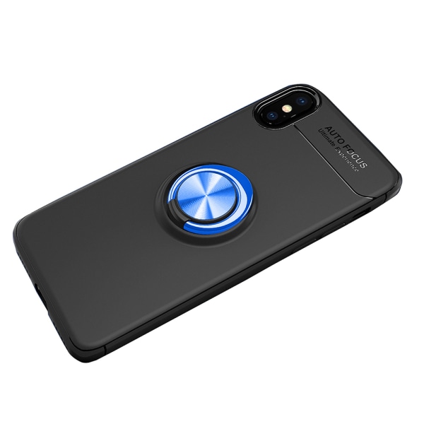 iPhone XS - Praktisk deksel med ringholder (AUTOFOKUS) Svart/Blå