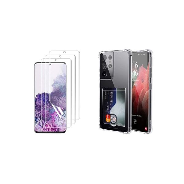 Skal med Korthållare & Mjukt Skärmskydd Samsung Galaxy S21 Ultra Transparent