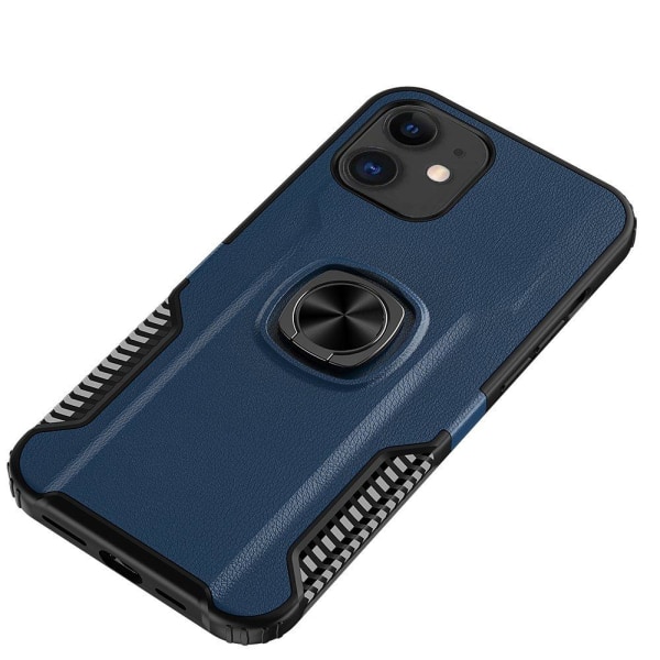 Huomaavainen kansi sormustelineellä (LEMAN) - iPhone 12 Mini Mörkblå