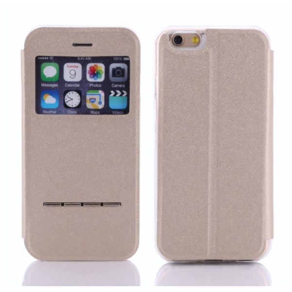 Elegant Robust iPhone 8 Plus Smartfodral fönster Svarsfunktion Guld