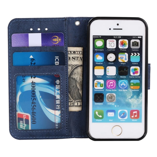 iPhone 5/5S/SE - Silk-Touch etui med pung og skal Svart