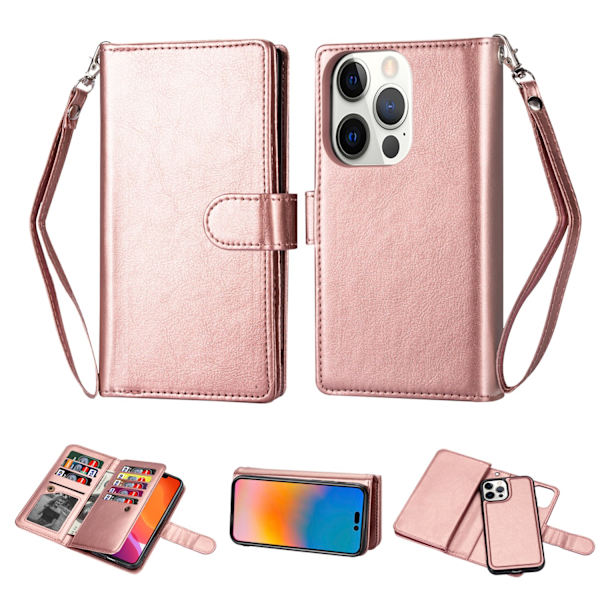 iPhone 15 Pro Max - Maximal Säkerhet och Stil med LEMAN Plånboksfodral Roséguld