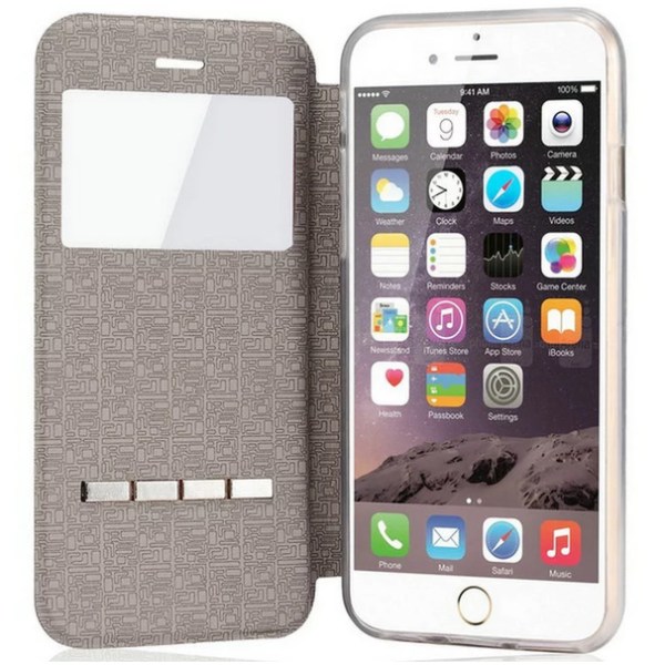 Smartfodral med F�nster & Svarsfunktion f�r iPhone 6/6S Plus Guld
