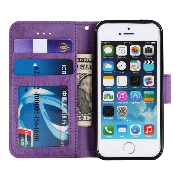 LEMANin harkittu lompakkokotelo iPhone 5/5S/SE:lle Lila
