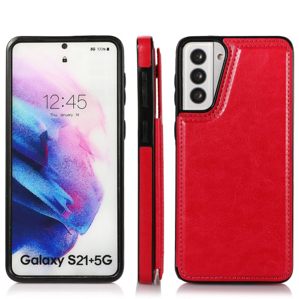 Smart Skal med Kortfack - Samsung Galaxy S21 Röd
