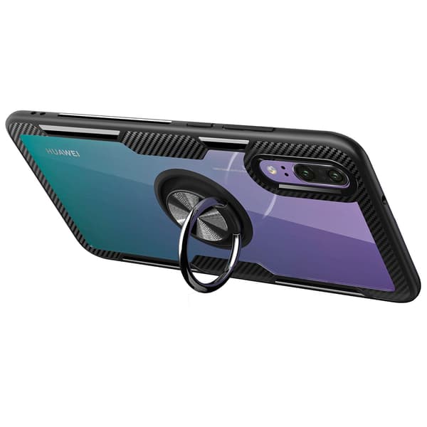 Praktiskt Leman Skal med Ringhållare - Huawei P20 Röd/Silver