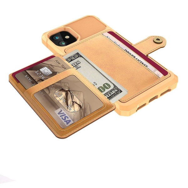 Tyylikäs sileä kansi korttilokerolla - iPhone 12 Mini Brun