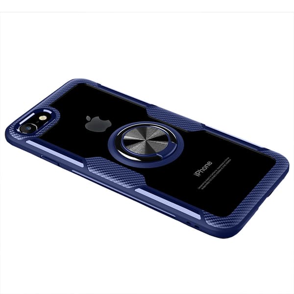 iPhone 7 - Skyddande Skal med Ringhållare (LEMAN) Marinblå/Silver