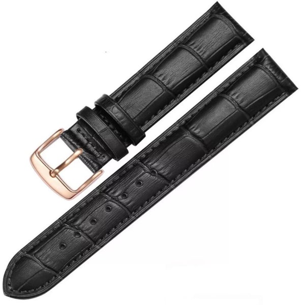 Bekvämt Klockarmband (Läder) i Klassiskt utförande Svart/Guld 22mm