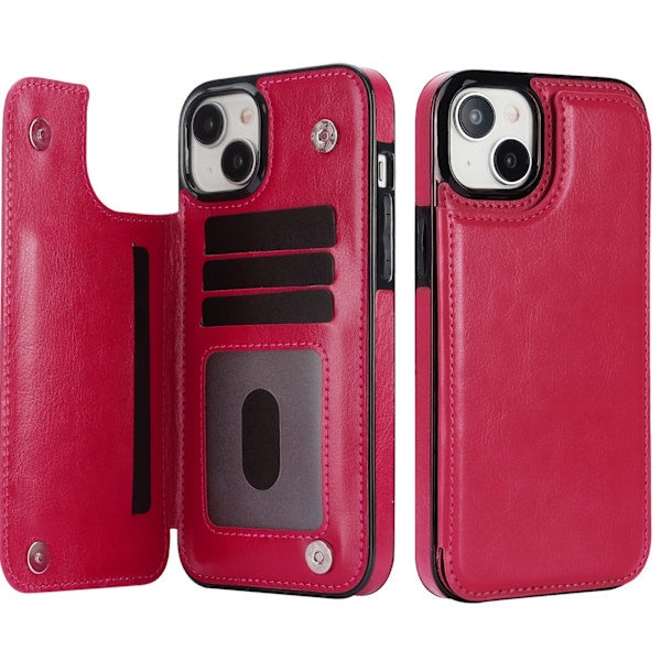 Iphone 15 - Läder Fodral med 3-kortfack Rosa guld