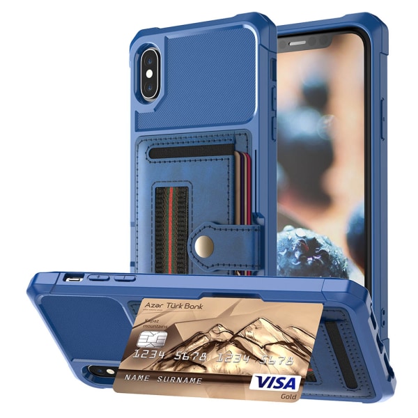 iPhone XS Max - Gennemtænkt cover med kortholder Blå