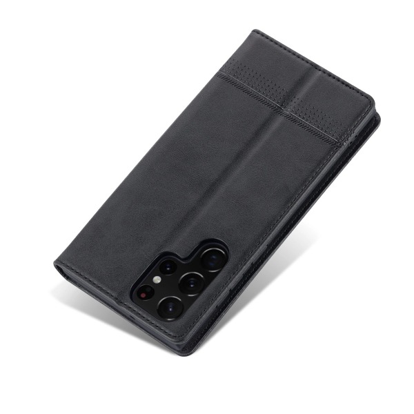 S24 Ultra -  Magnetisk PU-läder + Mjuk TPU-korthållare Stativfodral Svart