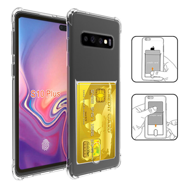 Samsung Galaxy S10 Plus - Stötdämpande Skal med Korthållare Transparent/Genomskinlig