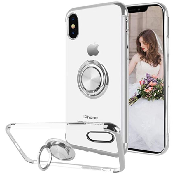 Suojaava silikonikuori rengaspidikkeellä - iPhone X/XS Silver