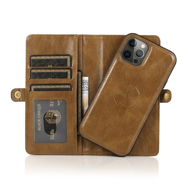 Elegant plånboksfodral i läder för iPhone 15 Pro Max Brun