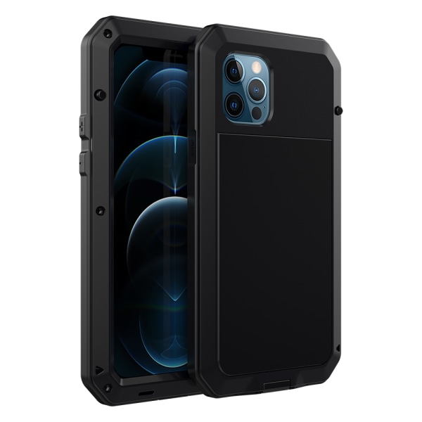 Beskyttende 360-aluminiumsdeksel HEAVY DUTY - iPhone 12 Pro Svart