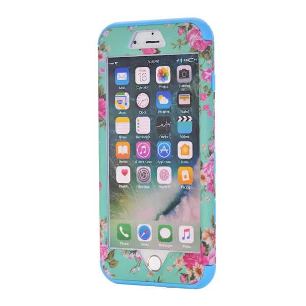 iPhone 8 Plus - Elegant Flerdelat Skyddsskal med Blommönster Svart