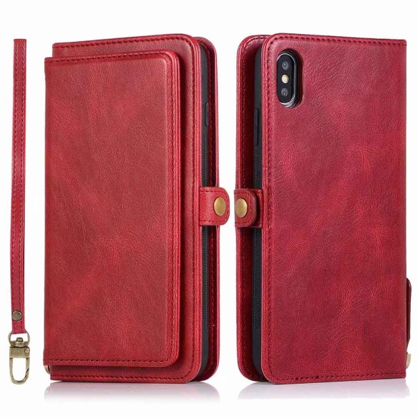 iPhone XS Max - glat etui med dobbelt tegnebog Röd