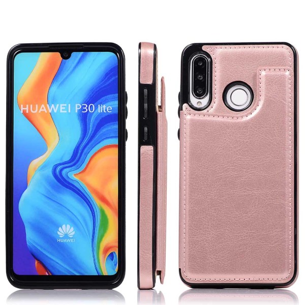 Huawei P30 Lite - Praktiskt Robust Skal med Kortfack (NKOBEE) Röd