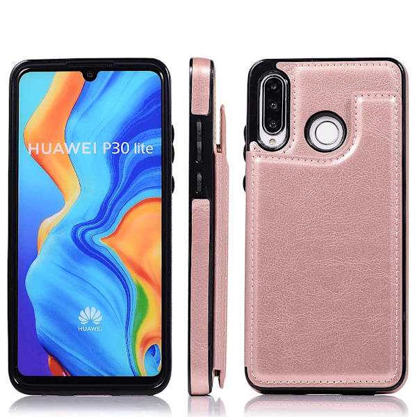 Huawei P30 Lite - Praktiskt Robust Skal med Kortfack (NKOBEE) Svart