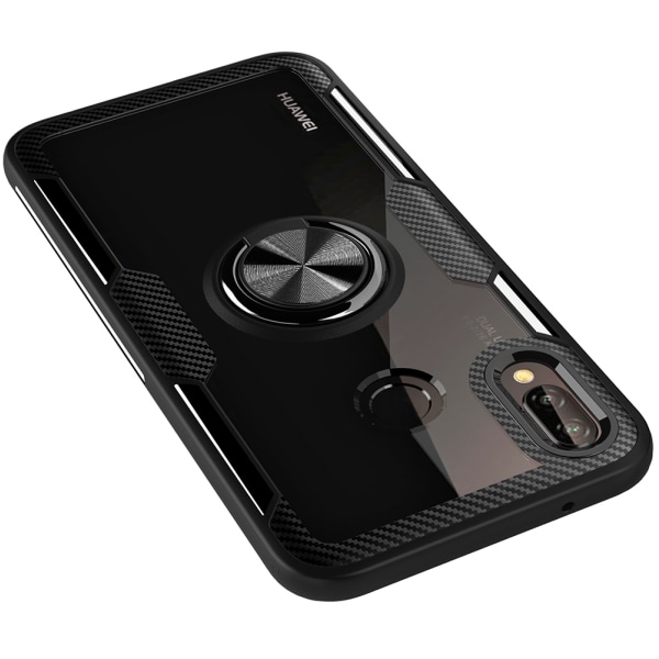 Huawei P20 Lite - Cover med ringholder Svart/Silver