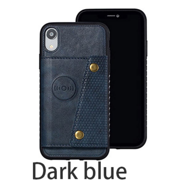 Sileä retrokuori korttitelineellä - iPhone XR Mörkblå