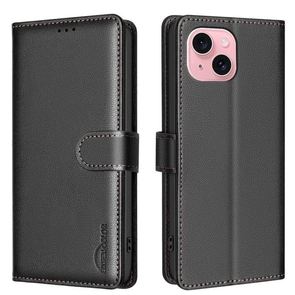 iPhone 15 - Elegant 2-i-1 Fodral med RFID-skydd & Stativ Röd