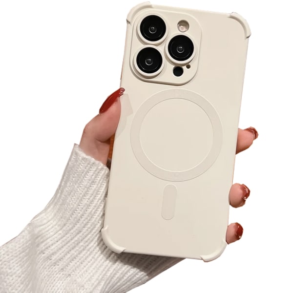 iPhone 13 Pro Max - Silikonskal med Magnetiskt Stötskydd Vintage Vit
