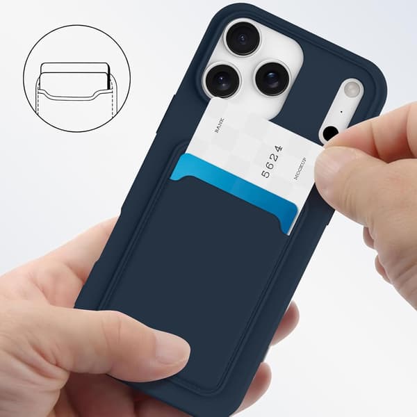 iPhone 17 Pro Silikonskal med Kortficka  Vardagsklart Skydd Marinblå