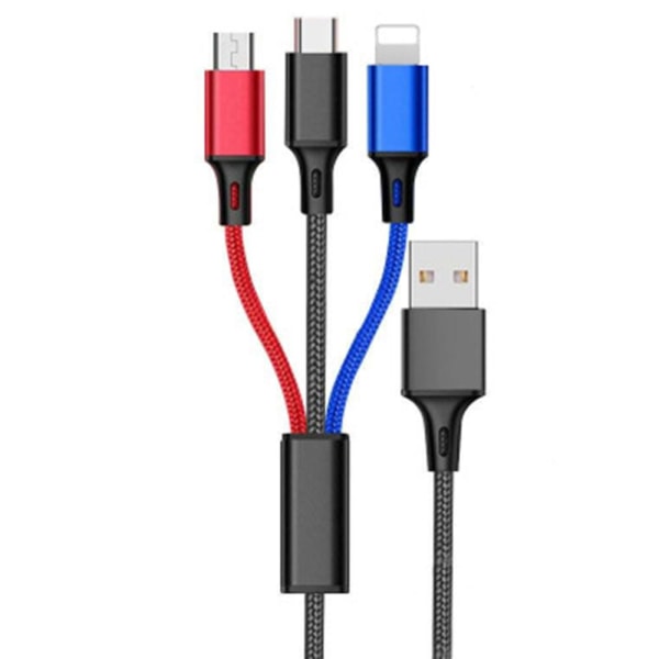 3 i 1 Multifunktionell Snabbladdnings Micro-USB/Lightning/Type-C Flerfärgad
